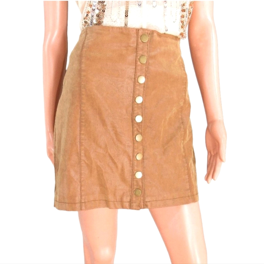 FREE PEOPLE Faux Leather snaps Button Down Skirt